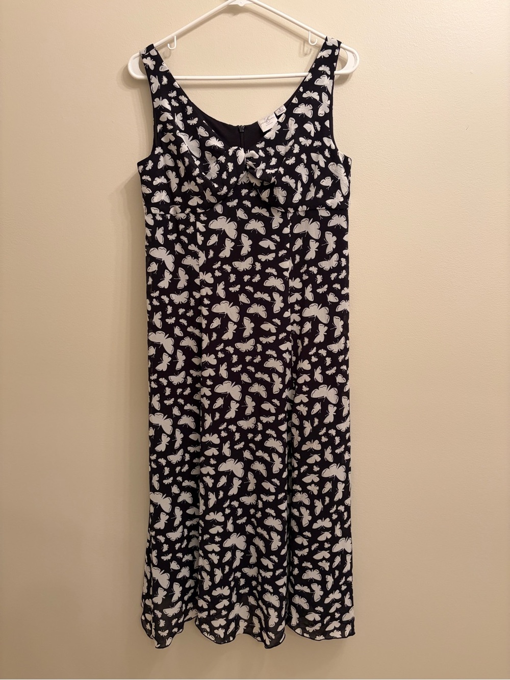 Emma James | Vintage 90s Black Butterfly Print Sleeveless Midi Dress- y2k